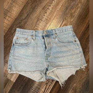 Levi's Blue Jean Shorts High-Waisted Frayed Hem